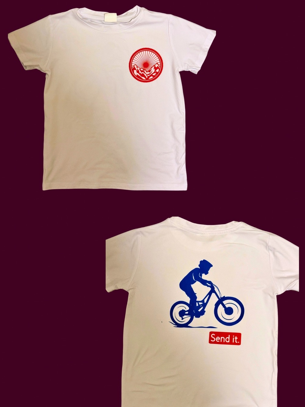 Kids 'Send It' Mountain Bike Graphic Tee - White with Red & Blue
